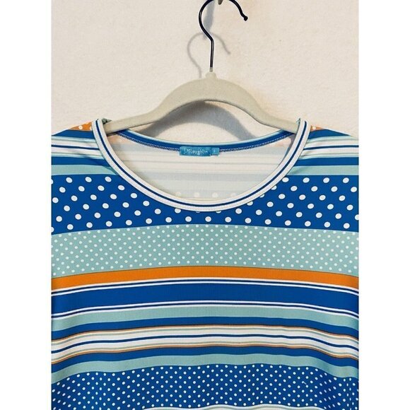 J McLaughlin Top Womens Small Striped Polka Dot Short Sleeve Scoop Neck Nylon - Picture 2 of 7